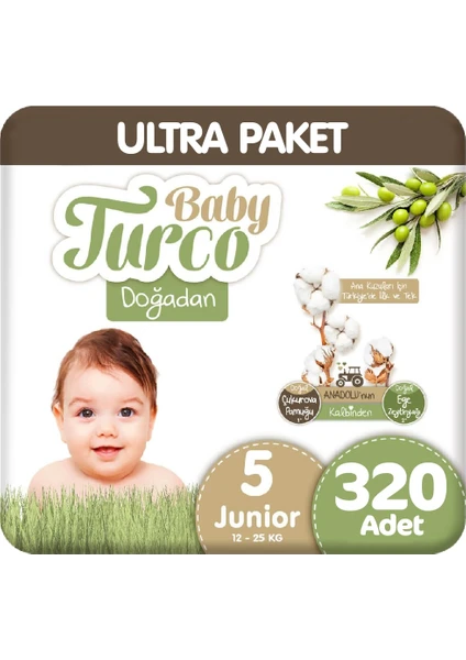 Baby Turco Doğadan Ultra Paket 5 Beden 12-25 kg Bebek Bezi 320'li