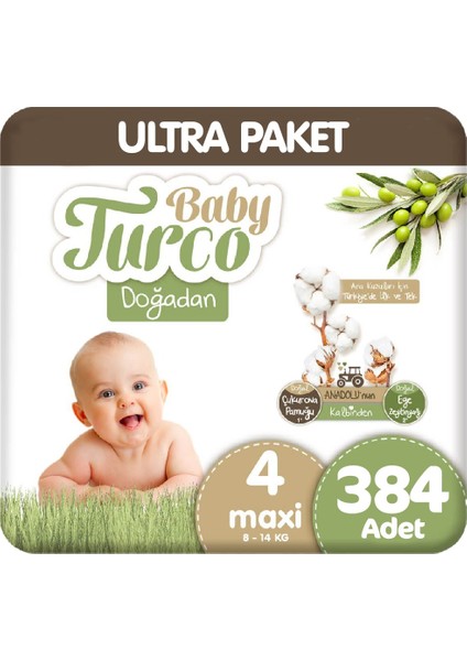 Doğadan Ultra Paket 4 Beden 8-14 kg Bebek Bezi 384'lü