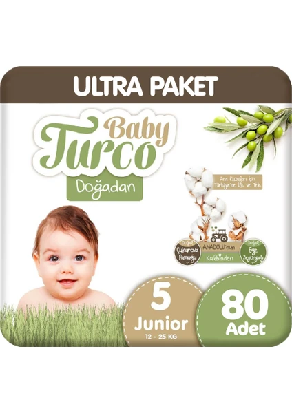 Baby Turco Doğadan Ultra Paket 5 Beden 12-25 kg Bebek Bezi 80'li