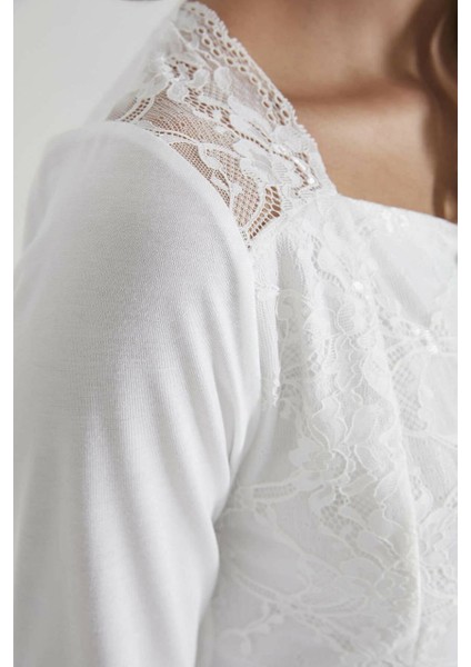 Kadın Penye Dantelli Pijama Takımı 1241 Ekru fırsatları