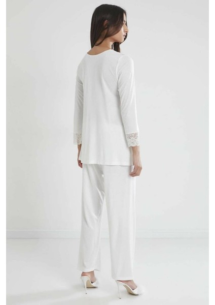 Kadın Penye Dantelli Pijama Takımı 1241 Ekru indirimleri