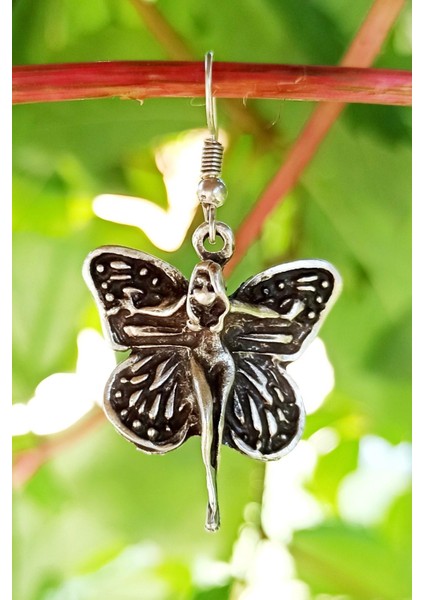 Antik Gümüş Kaplama Kadın Motifli Kanat Şekilli El Yapımı Çift Adet Kadın Küpe modelleri