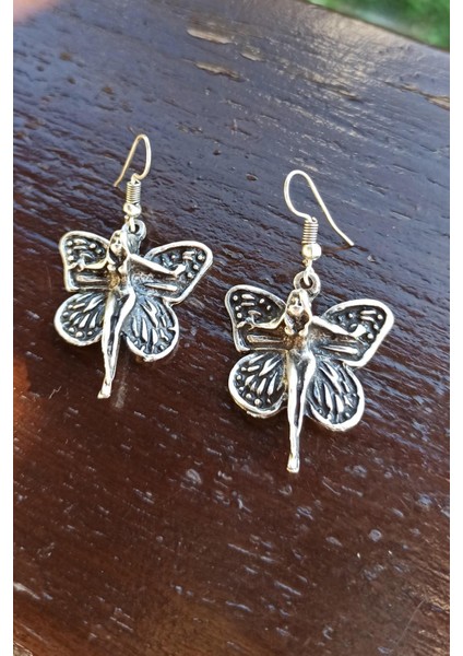 Antik Gümüş Kaplama Kadın Motifli Kanat Şekilli El Yapımı Çift Adet Kadın Küpe indirimleri