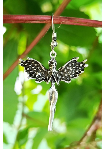 Antik Gümüş Kaplama Kanatlı Kadın Şekilli El Yapımı Çift Adet Kadın Küpe fiyatları