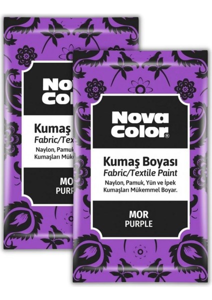 Nova Color Mor Kumaş Boyası Toz 12 gr 2 Adet Nova Color Toz Kumaş Boyası Mor Kot Pantalon Gömlek Tişört Tekstil Kumaş Boyası 2 Adet