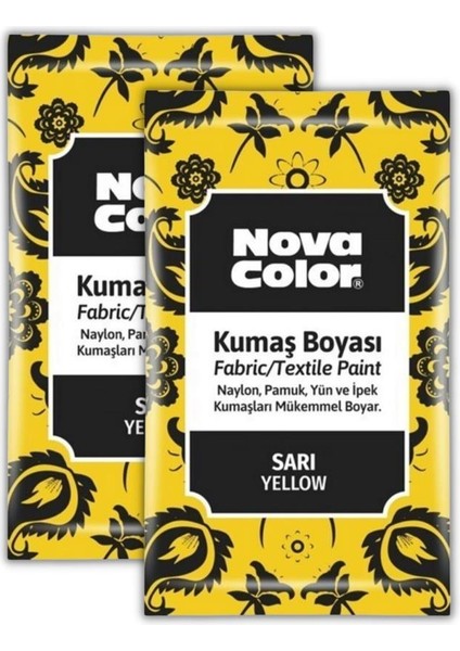 Nova Color Sarı Kumaş Boyası Toz 12 gr 2 Adet Nova Color Toz Kumaş Boyası Sarı Kot Pantalon Gömlek Tişört Tekstil Kumaş Boyası 2 Adet