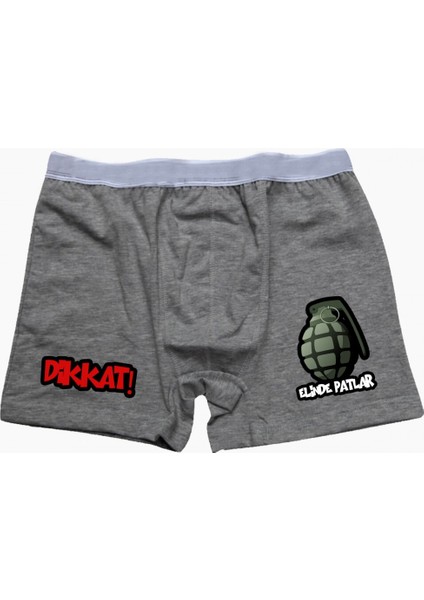 Dikkat Elinde Patlar Gri Boxer