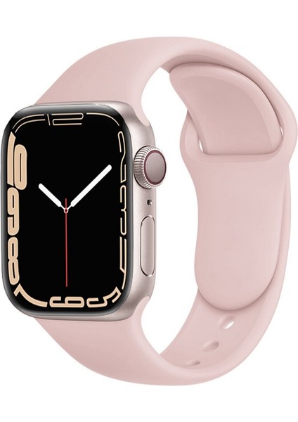 Apple Watch 38 mm - 40 mm Uyumlu Silikon Kordon Kayış - Toz Pembe - Pudra - Pink Sand