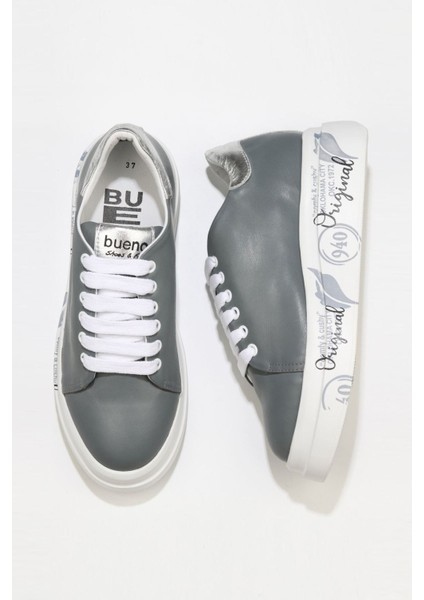 Gri Gümüş Deri Kadın Sneakers
