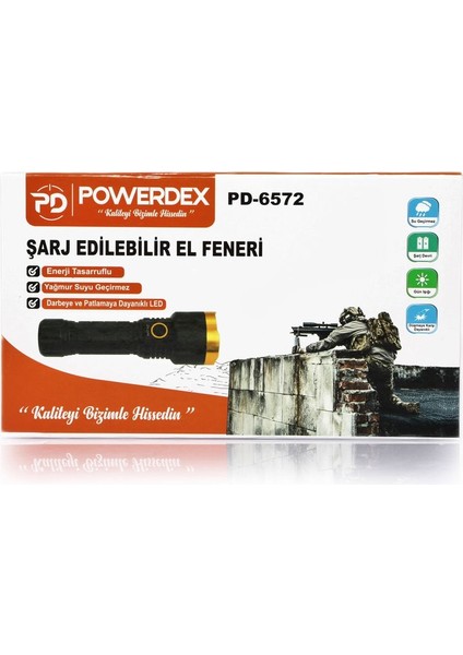 Powerdex PD-6572 Su Geçirmez Şarjlı Profesyonel El Feneri