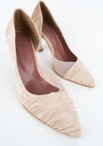 Solus Siyah Saten Pileli Stiletto Şeffaf Kadeh Topuklu Ayakkabı fırsatları