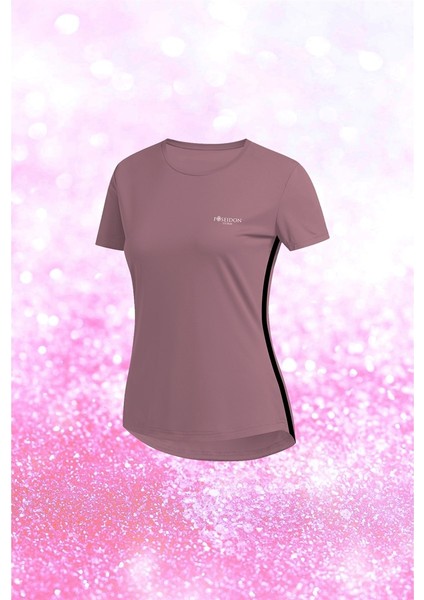 Büyük Beden Kadın Gül Kurusu Dri-Fit Kumaş Düz Kısa Kol Konforlu Tişört (4XL-10XL)