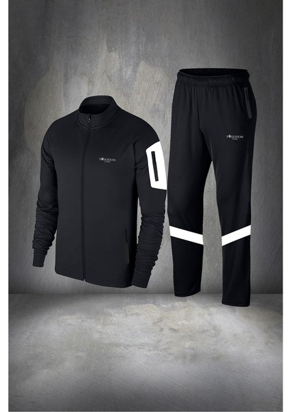 Büyük Beden Erkek Siyah Supra Penye Kumaş Cepli Fermuarlı Eşofman Takımı (4xl- 10XL)