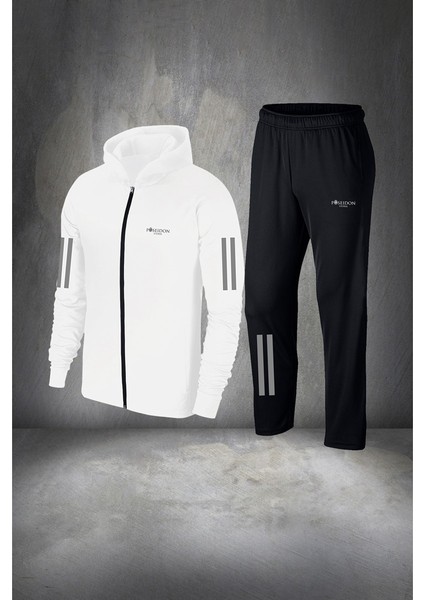 Oversize Erkek Erkek Beyaz Supra Penye Kumaş Fermuarlı Kapüşonlu Yürüyüş Için Eşofman Seti (4xl- 10XL)