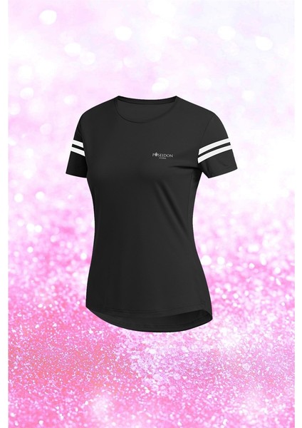 Kadın Siyah Dri-Fit Kumaş Sıfır Yaka Kısa Kol T-Shirt S-3xl