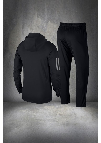 Büyük Beden Erkek Siyah Supra Penye Kumaş Fermuarlı Kapüşonlu Koşu Için Eşofman Takımı (4xl- 10XL) fırsatları