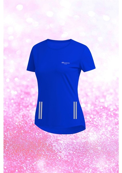 Kadın Mavi Dri-Fit Kumaş Yürüyüş ve Koşu Için Konforlu Sıfır Yaka T-Shirt S-3xl