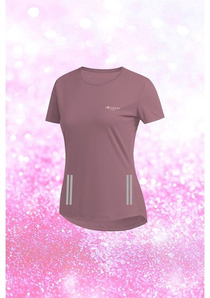 Kadın Gül Kurusu Dri-Fit Kumaş Baskısız Günlük Rahat T-Shirt S-3xl