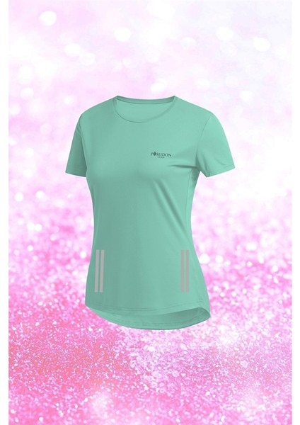 Kadın Su Yeşili Dri-Fit Kumaş Baskısız Yuvarlak Yaka Kısa Kol T-Shirt S-3xl