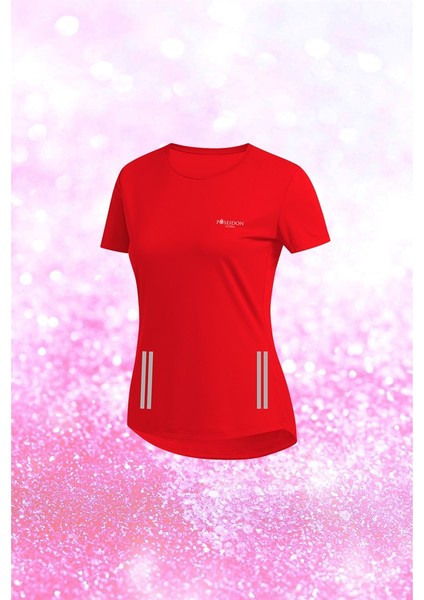 Kadın Kırmızı Dri-Fit Kumaş Baskısız Günlük Rahat T-Shirt S-3xl