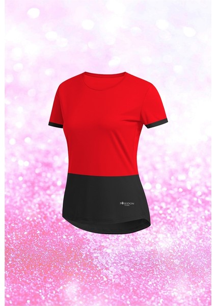 Kadın Kırmızı Dri-Fit Kumaş Koşu Için Konforlu Sıfır Yaka T-Shirt S-3xl