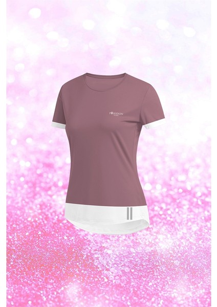 Kadın Gül Kurusu Dri-Fit Kumaş Yürüyüş ve Koşu Için Konforlu Kısa Kol T-Shirt S-3xl