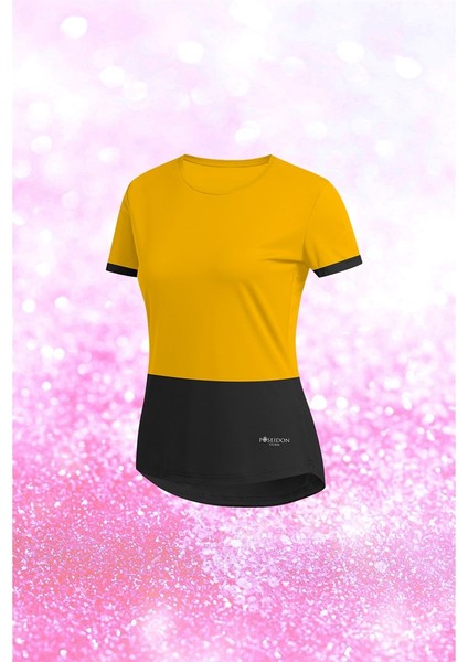 Kadın Sarı Dri-Fit Kumaş Sıfır Yaka Kısa Kol Konforlu T-Shirt S-3xl
