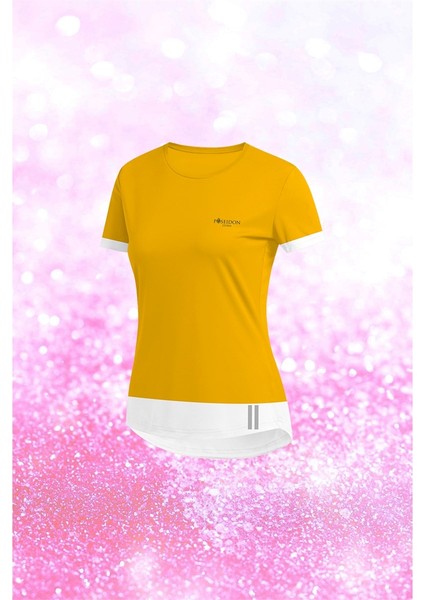 Kadın Sarı Dri-Fit Kumaş Bisiklet Yaka Sporcu Günlük T-Shirt S-3xl