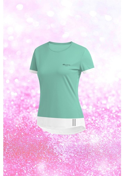 Kadın Su Yeşili Dri-Fit Kumaş Baskısız Yuvarlak Yaka Kısa Kol Regular Tshirt S-3xl