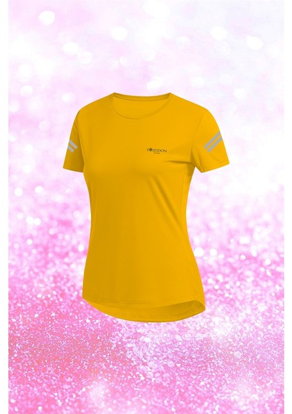 Kadın Sarı Dri-Fit Kumaş Antrenman ve Koşu Için Konforlu Düz Tişört S-3xl