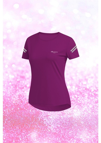Kadın Mor Dri-Fit Kumaş Baskısız Sıfır Yaka Kısa Kol T-Shirt S-3xl