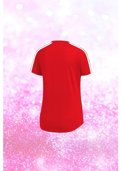 Kadın Kırmızı Dri-Fit Kumaş Yürüyüş ve Koşu Için Konforlu Sıfır Yaka T-Shirt S-3xl