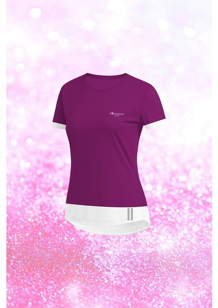 Büyük Beden Kadın Mor Dri-Fit Kumaş Baskısız Bisiklet Yaka T-Shirt (4XL-10XL)