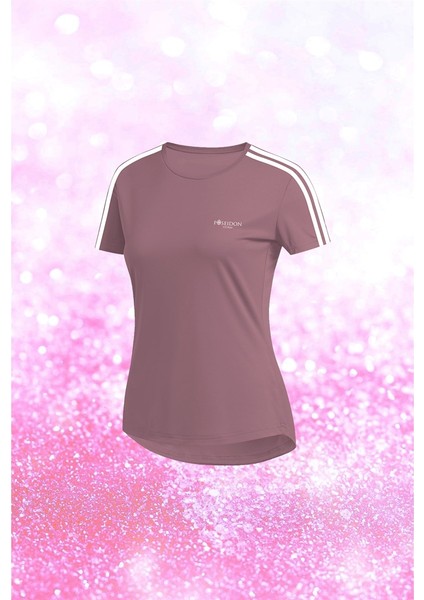 Kadın Gül Kurusu Dri-Fit Kumaş Yürüyüş ve Koşu Için Konforlu Sıfır Yaka T-Shirt S-3xl