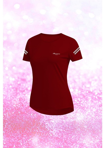 Büyük Beden Kadın Bordo Dri-Fit Kumaş Rahat Konforlu Kesim Yuvarlak Yaka Kısa Kol T-Shirt (4XL-10XL)
