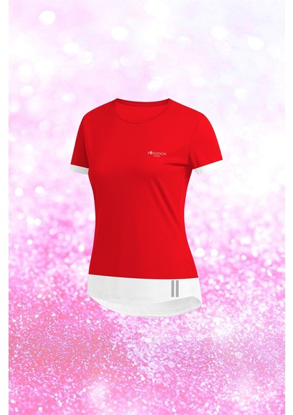 Oversize Kadın Kırmızı Dri-Fit Kumaş Bisiklet Yaka Kısa Kol Günlük Rahat T-Shirt (4XL-10XL)