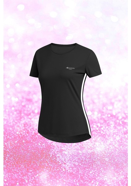 Büyük Beden Kadın Siyah Dri-Fit Kumaş Düz Kısa Kol Konforlu T-Shirt (4XL-10XL)