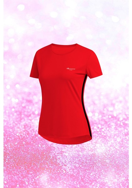 Büyük Beden Kadın Kırmızı Dri-Fit Kumaş Düz Konforlu Kısa Kol T-Shirt (4XL-10XL)
