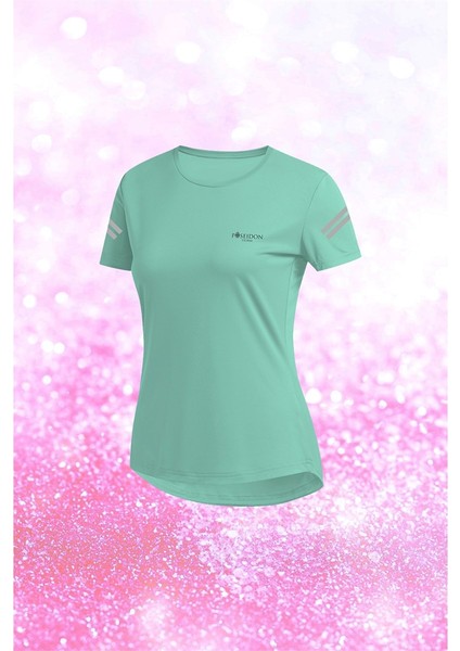 Büyük Beden Kadın Su Yeşili Dri-Fit Kumaş Düz Kısa Kol Konforlu T-Shirt (4XL-10XL)