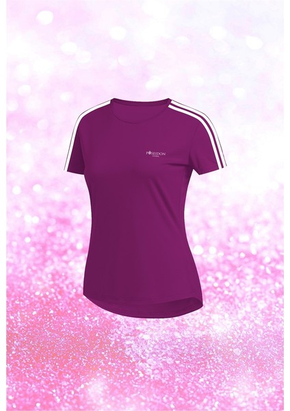 Büyük Beden Kadın Mor Dri-Fit Kumaş Baskısız Yuvarlak Yaka Kısa Kol T-Shirt (4XL-10XL)