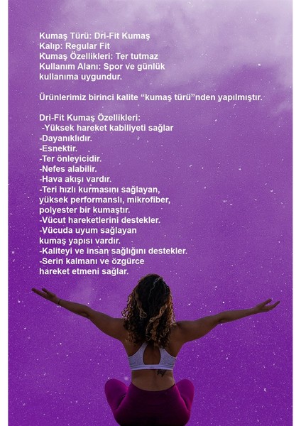 Büyük Beden Kadın Mor Dri-Fit Kumaş Baskısız Yuvarlak Yaka Kısa Kol T-Shirt (4XL-10XL)