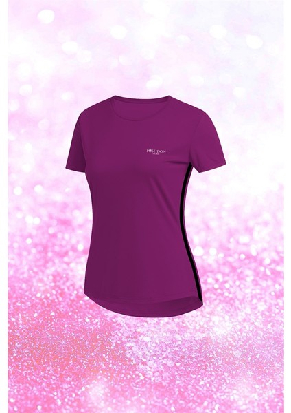 Büyük Beden Kadın Mor Dri-Fit Kumaş Antrenman ve Koşu Için Konforlu Kısa Kol T-Shirt (4XL-10XL)