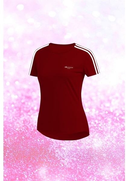 Büyük Beden Kadın Bordo Dri-Fit Kumaş Baskısız Bisiklet Yaka Sporcu T-Shirt (4XL-10XL)