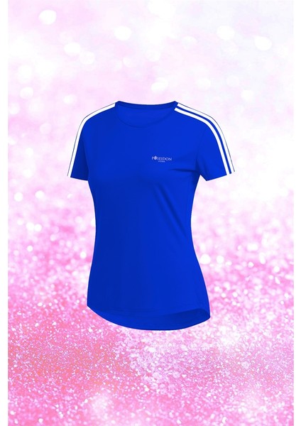 Battal Beden Kadın Mavi Dri-Fit Kumaş Spor Için Konforlu Kısa Kol T-Shirt (4XL-10XL)