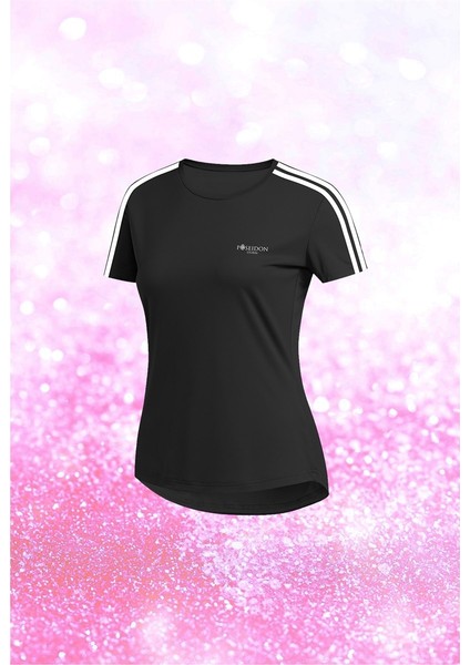 Büyük Beden Kadın Siyah Dri-Fit Kumaş Yuvarlak Yaka Şık Konforlu T-Shirt (4XL-10XL)