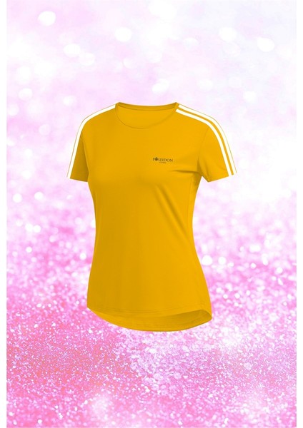 Büyük Beden Kadın Sarı Dri-Fit Kumaş Yürüyüş ve Koşu Için Rahat T-Shirt (4XL-10XL)