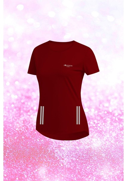 Büyük Beden Kadın Bordo Dri-Fit Kumaş Yürüyüş ve Koşu Için Konforlu Kısa Kol T-Shirt (4XL-10XL)