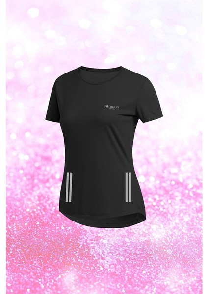 Büyük Beden Kadın Siyah Dri-Fit Kumaş Baskısız Yuvarlak Yaka Kısa Kol T-Shirt (4XL-10XL)