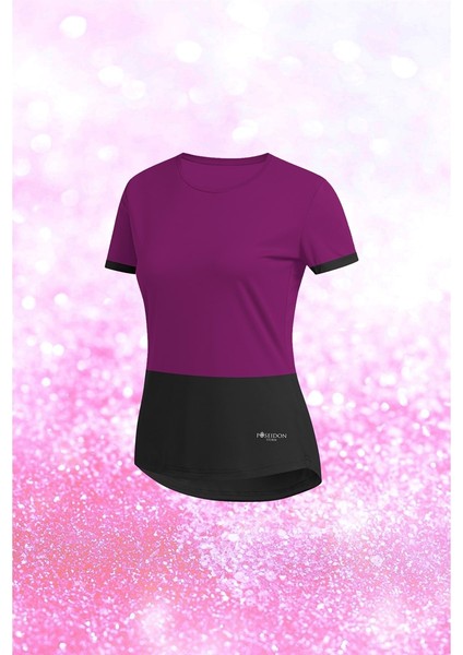 Büyük Beden Kadın Mor Dri-Fit Kumaş Fit Yuvarlak Yaka Kısa Kol T-Shirt (4XL-10XL)