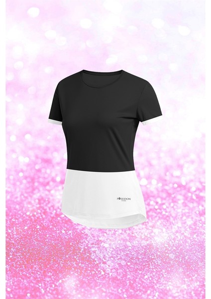 Büyük Beden Kadın Siyah Dri-Fit Kumaş Bisiklet Yaka Kısa Kol Günlük T-Shirt (4XL-10XL)